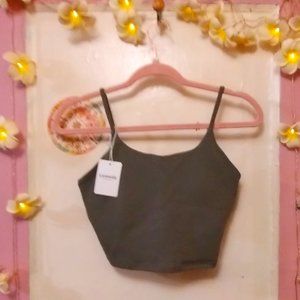 Lemedy (L) Olive Green Spaghetti Strap Crop Top Sport Bra